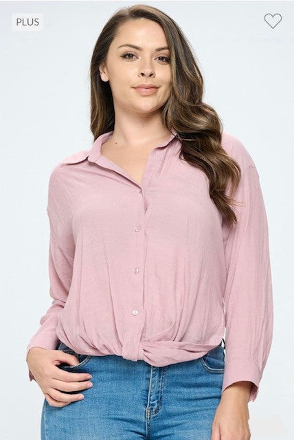 Playful Long Sleeve/ Front Twist Button Up Top